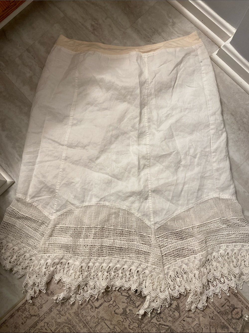 Chico's Cream & White Crochet-Trim A-Line Skirt